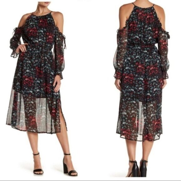 1 State Floral Cold Shoulder Dress Small - Picture 2 of 7